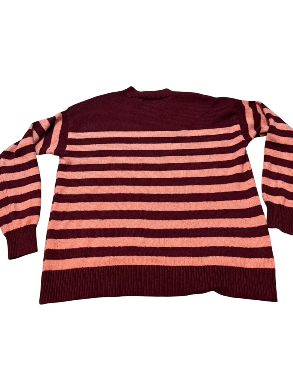 LOFT Pink & Burgundy Striped Sweater Women's Size Medium Soft Knit Pullover